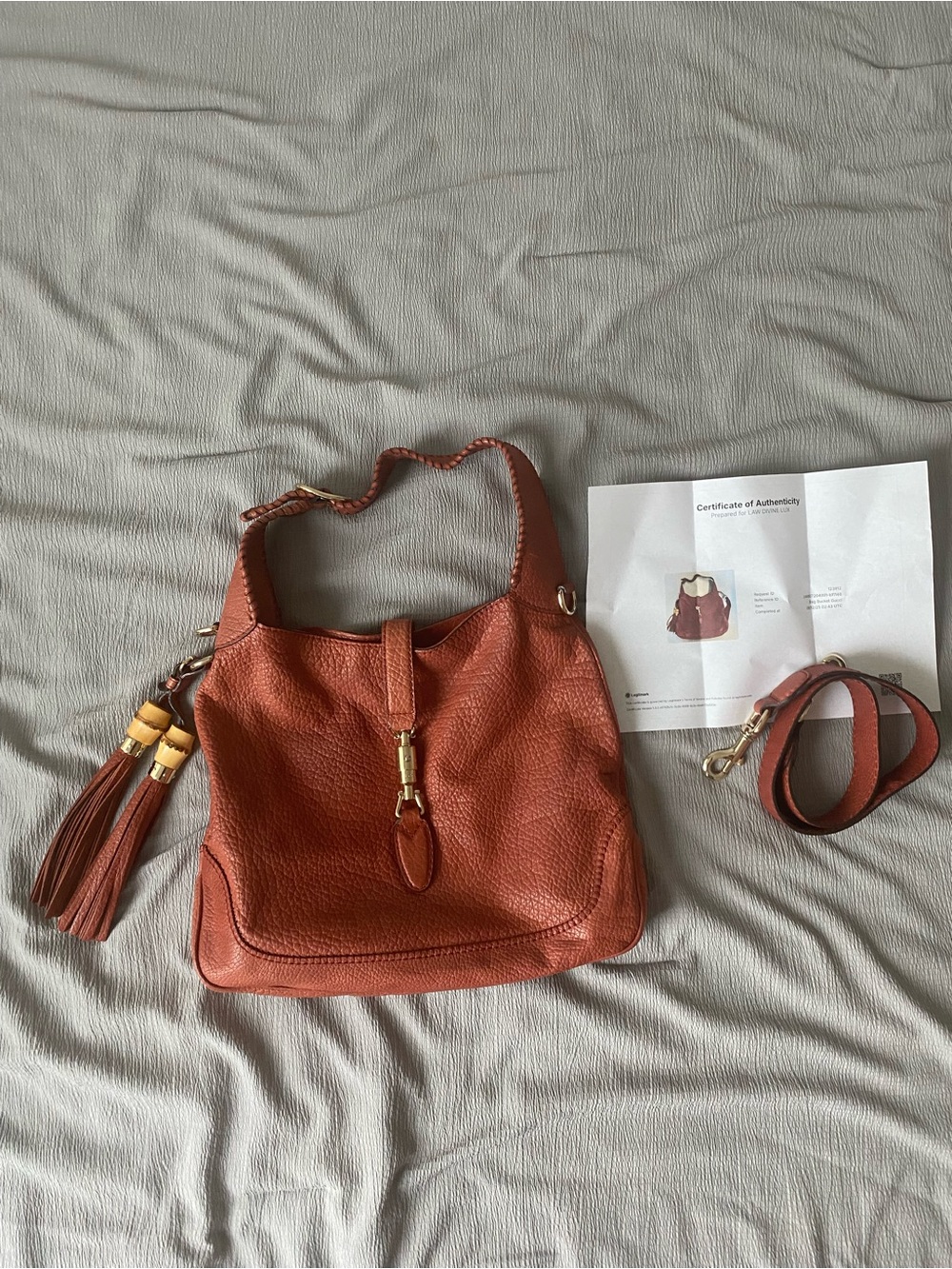 Gucci Jackie Vintage Y2K Leather Hobo Bag in Rust Orange with Bamboo Tassel